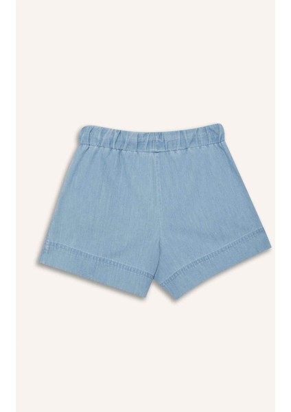Kız Çocuk Beli Lastikli Jean Şort B6386A825SM