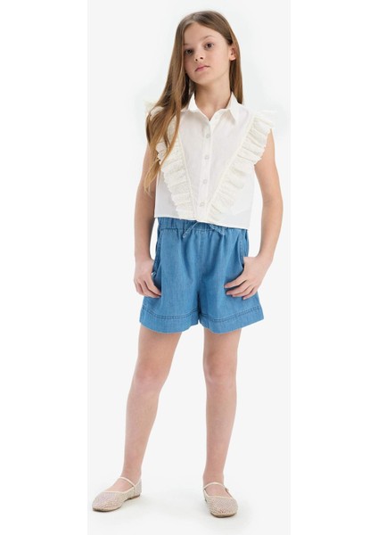 Kız Çocuk Beli Lastikli Jean Şort B6386A825SM