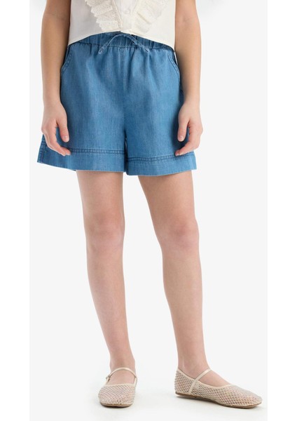 Kız Çocuk Beli Lastikli Jean Şort B6386A825SM