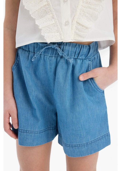 Kız Çocuk Beli Lastikli Jean Şort B6386A825SM
