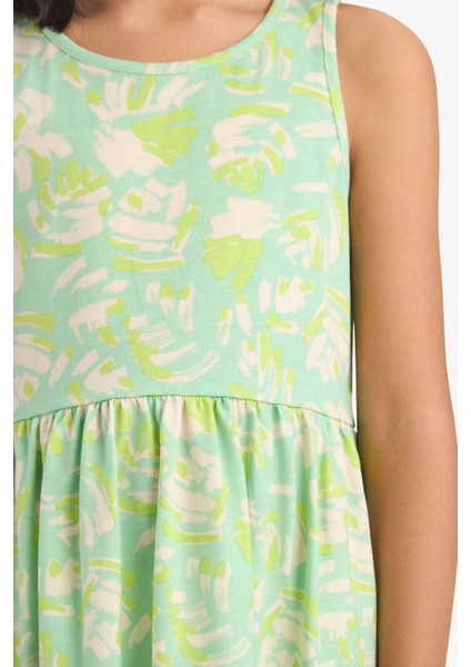 Kız Çocuk Bisiklet Yaka Desenli Kolsuz Yazlık Elbise B4338A825SM