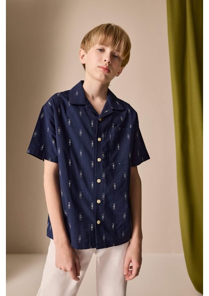 Erkek Çocuk Oversize Geniş Kalıp Polo Yaka Brode Kısa Kollu Gömlek D8339A825SM