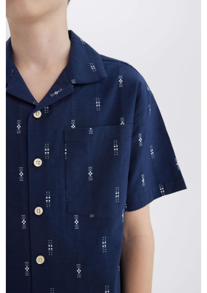 Erkek Çocuk Oversize Geniş Kalıp Polo Yaka Brode Kısa Kollu Gömlek D8339A825SM