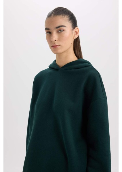 Relax Fit Kapüşonlu Kalın Basic Düz Sweatshirt D9935AX24WN