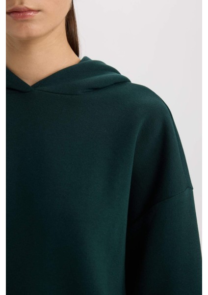 Relax Fit Kapüşonlu Kalın Basic Düz Sweatshirt D9935AX24WN