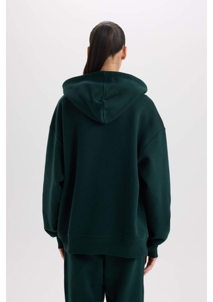 Relax Fit Kapüşonlu Kalın Basic Düz Sweatshirt D9935AX24WN