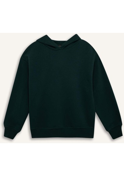 Relax Fit Kapüşonlu Kalın Basic Düz Sweatshirt D9935AX24WN