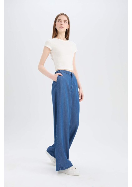 Pull On Wide Leg Yüksek Bel Uzun Tensel Yıkamalı Pantolon D8239AX25SM