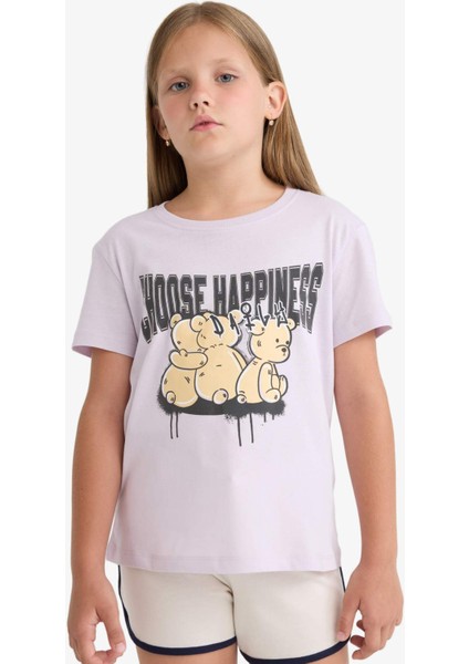 Kız Çocuk Bisiklet Yaka Baskılı Kısa Kollu Tişört E0349A825SM