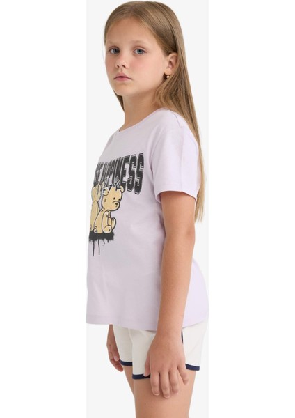 Kız Çocuk Bisiklet Yaka Baskılı Kısa Kollu Tişört E0349A825SM