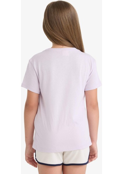 Kız Çocuk Bisiklet Yaka Baskılı Kısa Kollu Tişört E0349A825SM