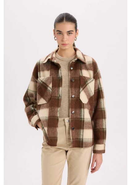 Oversize Geniş Kalıp Kareli Flanel Uzun Kollu Gömlek E0572AX24WN