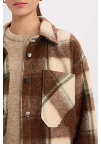 Oversize Geniş Kalıp Kareli Flanel Uzun Kollu Gömlek E0572AX24WN