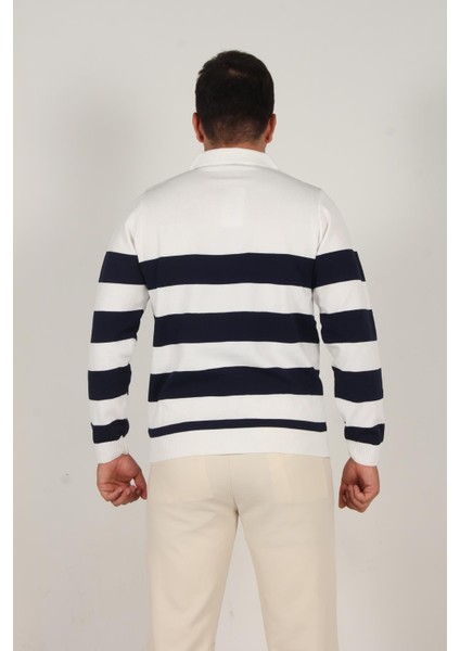 3003 Yakası Fermuarlı Yakalı Çizgili Kazak modelleri