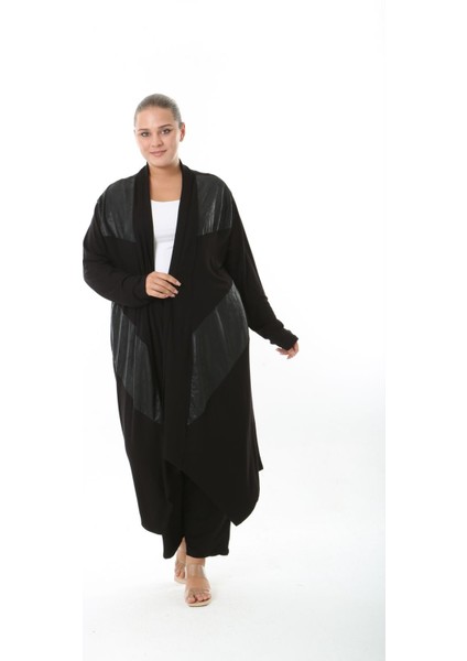 Kadın Büyük Beden Asimetrik Kesim Detaylı Esnek Viskon Uzun Hırka Siyah 25000 fırsatları