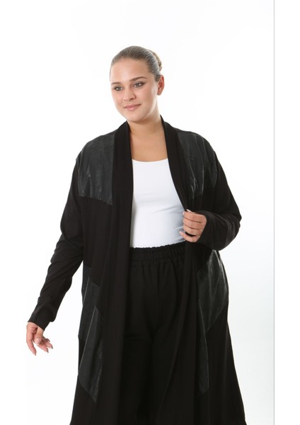 Kadın Büyük Beden Asimetrik Kesim Detaylı Esnek Viskon Uzun Hırka Siyah 25000 indirimleri