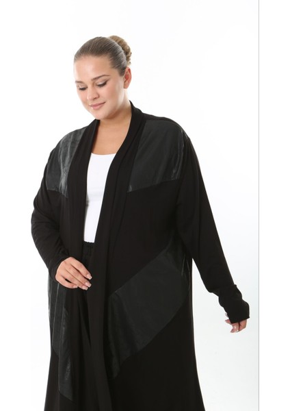 Kadın Büyük Beden Asimetrik Kesim Detaylı Esnek Viskon Uzun Hırka Siyah 25000