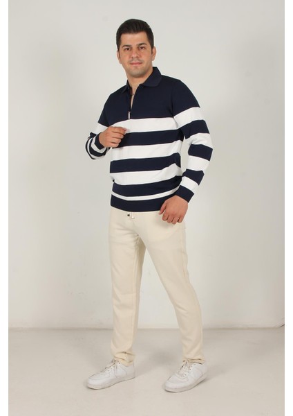 3003 Yakası Fermuarlı Yakalı Çizgili Kazak fırsatları