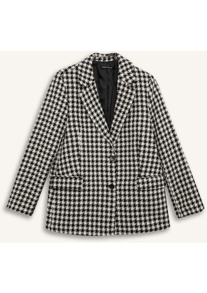 Oversize Geniş Kalıp Ceket Yaka Düğmeli Tweed Desenli Blazer Ceket V2814AZ24AU