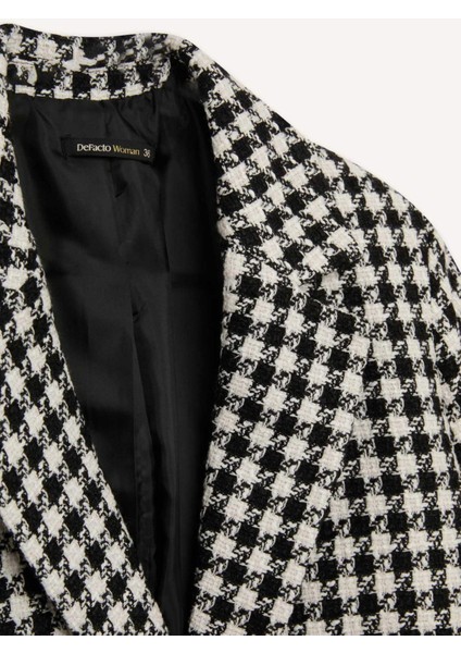 Oversize Geniş Kalıp Ceket Yaka Düğmeli Tweed Desenli Blazer Ceket V2814AZ24AU