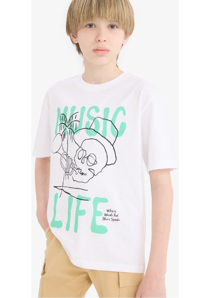 Erkek Çocuk Bisiklet Yaka Baskılı Kısa Kollu Tişört E0184A825HS