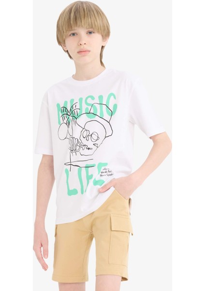 Erkek Çocuk Bisiklet Yaka Baskılı Kısa Kollu Tişört E0184A825HS