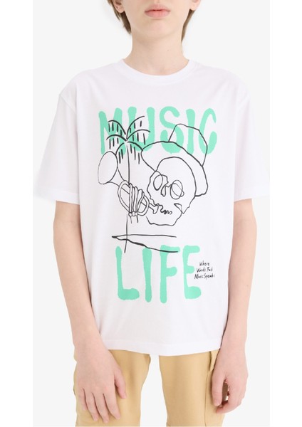 Erkek Çocuk Bisiklet Yaka Baskılı Kısa Kollu Tişört E0184A825HS