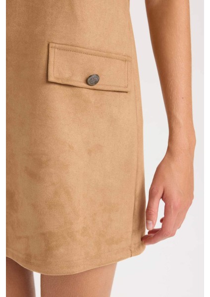 Yuvarlak Yaka Skuba Dalgıç Kumaş Kısa Kollu Mini Elbise D8644AX24AU