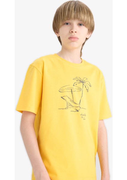 Erkek Çocuk Bisiklet Yaka Baskılı Kısa Kollu Tişört E0189A825HS