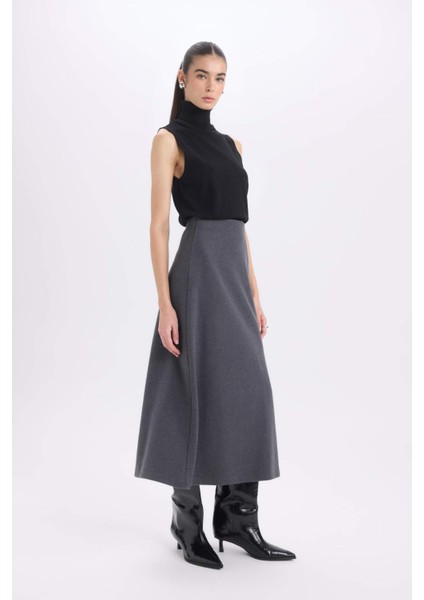 A Kesim Esnek Belli Basic Düz Normal Bel Maxi Etek