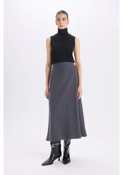 A Kesim Esnek Belli Basic Düz Normal Bel Maxi Etek