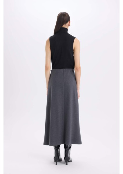 A Kesim Esnek Belli Basic Düz Normal Bel Maxi Etek