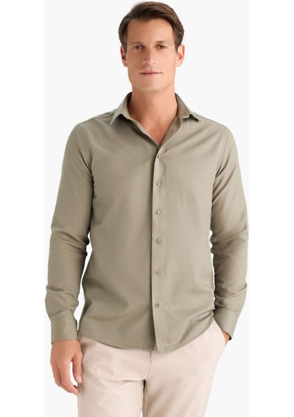 Slim Fit Dar Kesim Polo Yaka Kolay Ütülenen Oxford Basic Düz Uzun Kollu Gömlek R4340AZ25SP