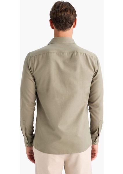 Slim Fit Dar Kesim Polo Yaka Kolay Ütülenen Oxford Basic Düz Uzun Kollu Gömlek R4340AZ25SP