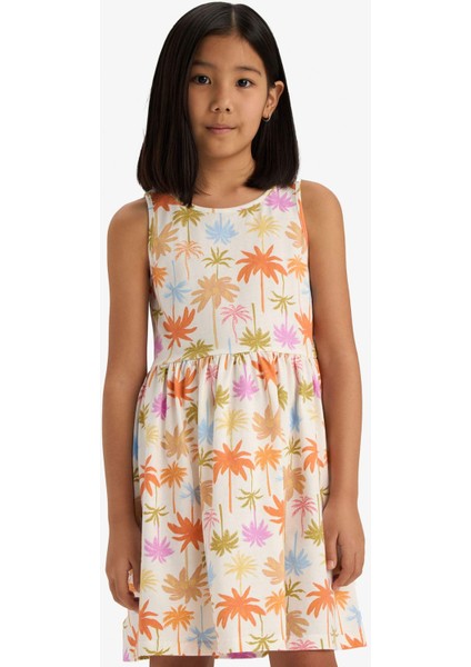 Kız Çocuk Bisiklet Yaka Çiçek Desenli Kolsuz Yazlık Elbise B4338A825SM