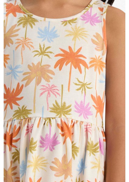 Kız Çocuk Bisiklet Yaka Çiçek Desenli Kolsuz Yazlık Elbise B4338A825SM