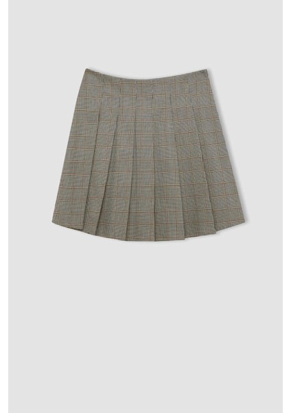 A Form Kareli Normal Bel Pileli Mini Etek D3275AX24AU