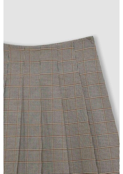 A Form Kareli Normal Bel Pileli Mini Etek D3275AX24AU