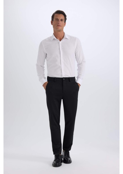 Slim Fit Dar Kesim Polo Yaka Kolay Ütülenen Oxford Basic Düz Uzun Kollu Gömlek R4340AZ25SP