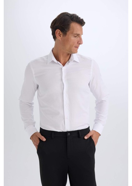 Slim Fit Dar Kesim Polo Yaka Kolay Ütülenen Oxford Basic Düz Uzun Kollu Gömlek R4340AZ25SP