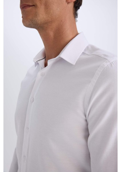 Slim Fit Dar Kesim Polo Yaka Kolay Ütülenen Oxford Basic Düz Uzun Kollu Gömlek R4340AZ25SP