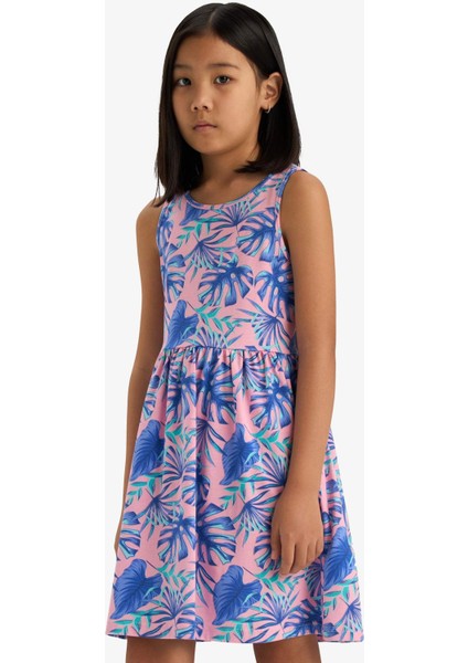 Kız Çocuk Bisiklet Yaka Desenli Kolsuz Yazlık Elbise B4338A825SM