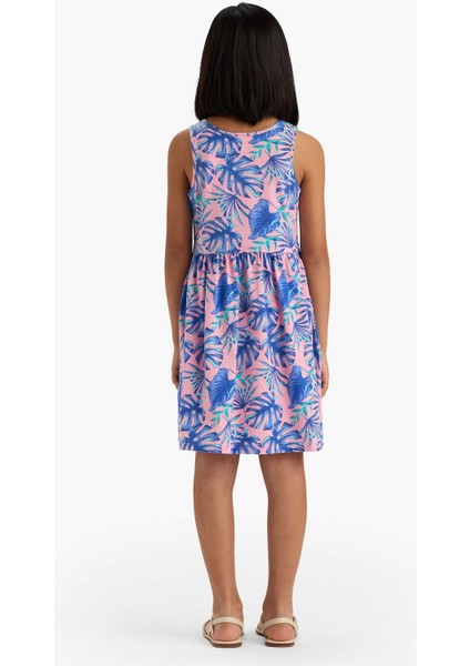 Kız Çocuk Bisiklet Yaka Desenli Kolsuz Yazlık Elbise B4338A825SM