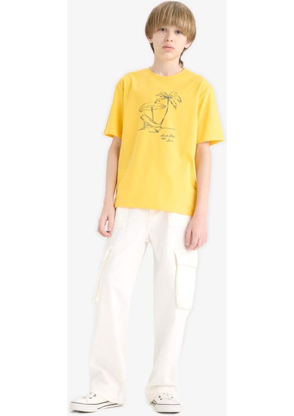 Erkek Çocuk Bisiklet Yaka Baskılı Kısa Kollu Tişört E0189A825HS