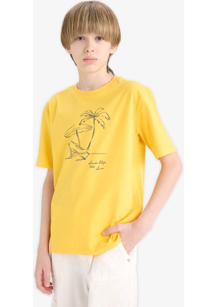 Erkek Çocuk Bisiklet Yaka Baskılı Kısa Kollu Tişört E0189A825HS