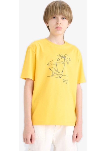 Erkek Çocuk Bisiklet Yaka Baskılı Kısa Kollu Tişört E0189A825HS