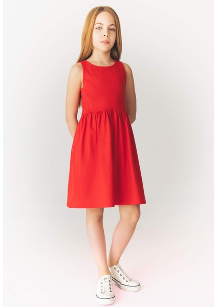 Kız Çocuk Bisiklet Yaka Basic Düz Kolsuz Yazlık Elbise B4336A825SM