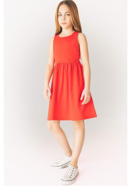 Kız Çocuk Bisiklet Yaka Basic Düz Kolsuz Yazlık Elbise B4336A825SM