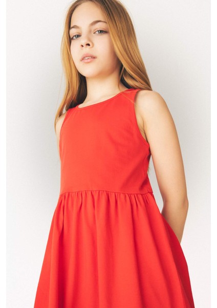 Kız Çocuk Bisiklet Yaka Basic Düz Kolsuz Yazlık Elbise B4336A825SM