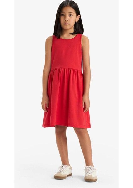 Kız Çocuk Bisiklet Yaka Basic Düz Kolsuz Yazlık Elbise B4336A825SM